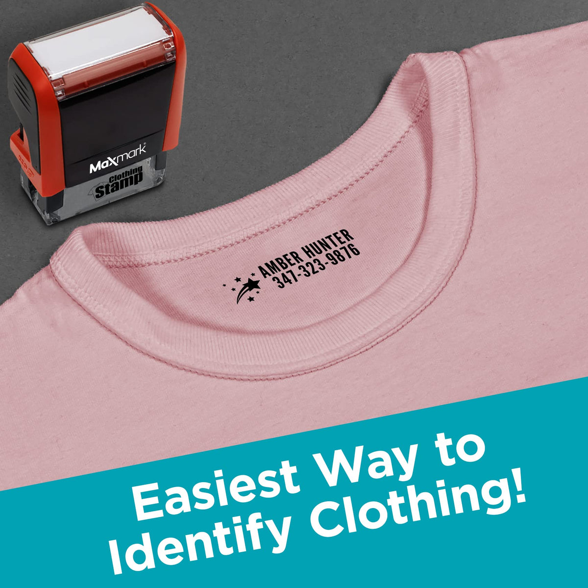 MaxMark Laundry Stamp Personalized Text Clothing Marker - Choose from Many Fonts and Icons