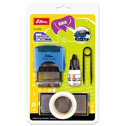 Shiny Textile Labeling Kit - Includes self Inking Stamp Device, Laundry Ink, Custom Letter kit, Iron Tape and tweezer.