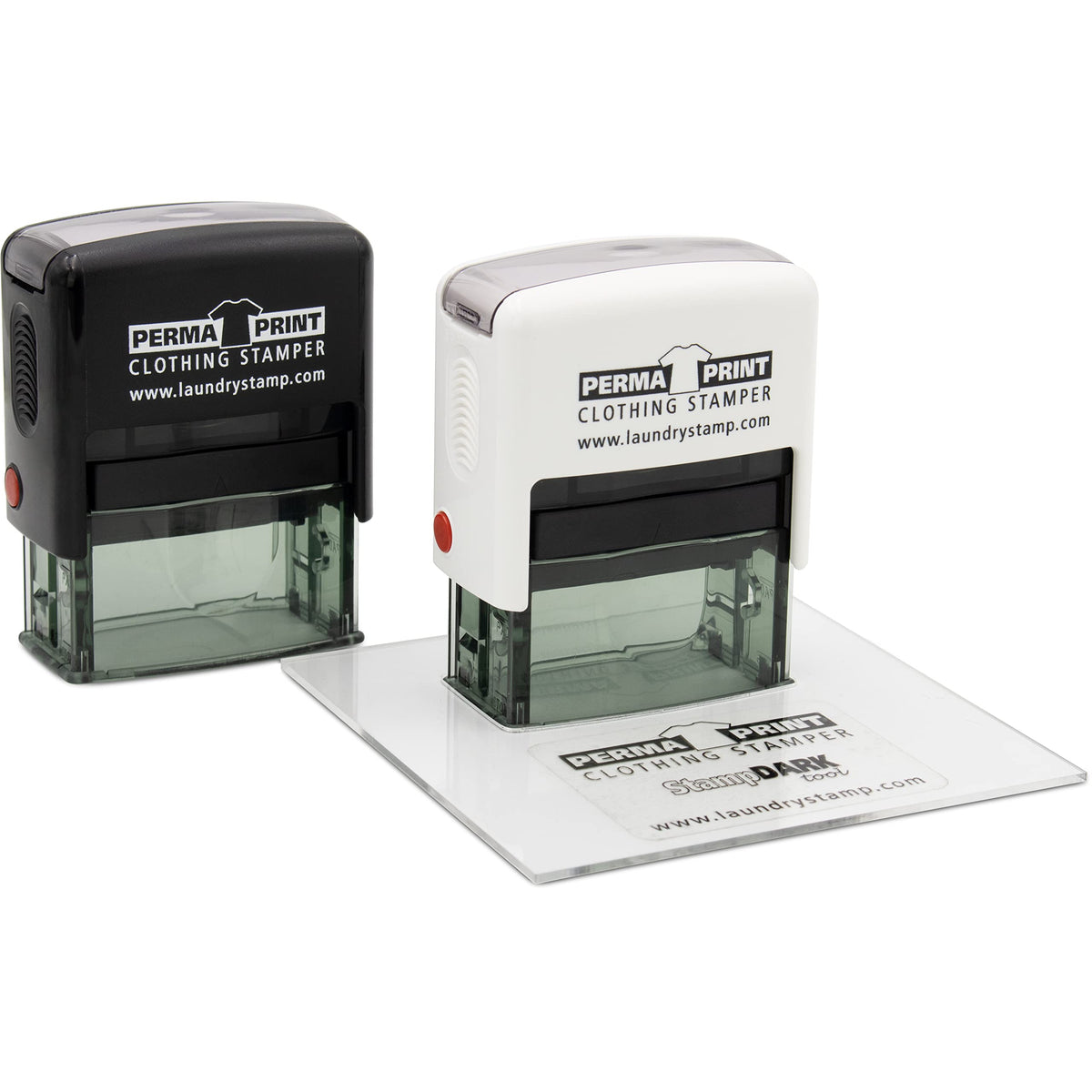 PermaPRINT Dual Clothing Stamper (1 Black Ink Stamp, 1 White Ink Stamp) Includes Free StampDARK Tool