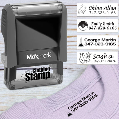 MaxMark Laundry Stamp Personalized Text Clothing Marker - Choose from Many Fonts and Icons