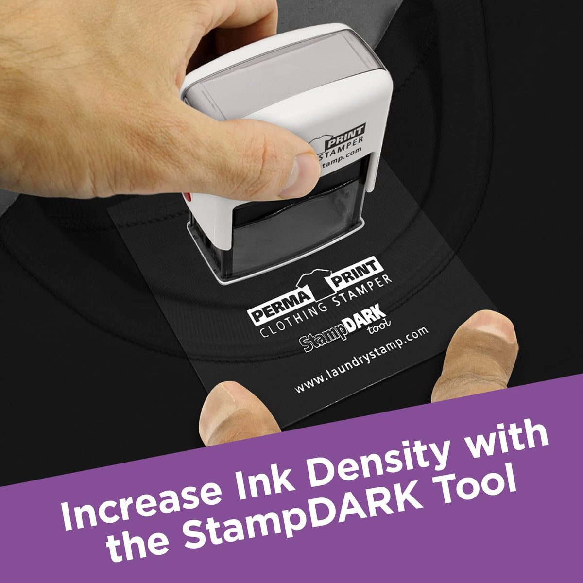 PermaPRINT Dual Clothing Stamper (1 Black Ink Stamp, 1 White Ink Stamp) Includes Free StampDARK Tool