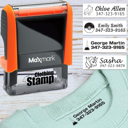 MaxMark Laundry Stamp Personalized Text Clothing Marker - Choose from Many Fonts and Icons