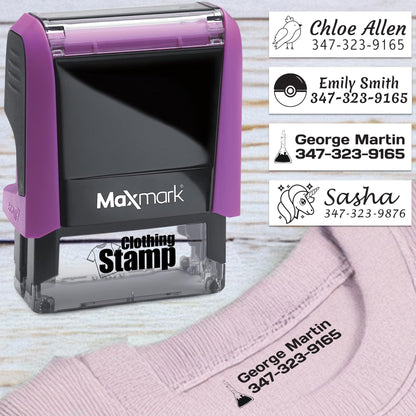 MaxMark Laundry Stamp Personalized Text Clothing Marker - Choose from Many Fonts and Icons