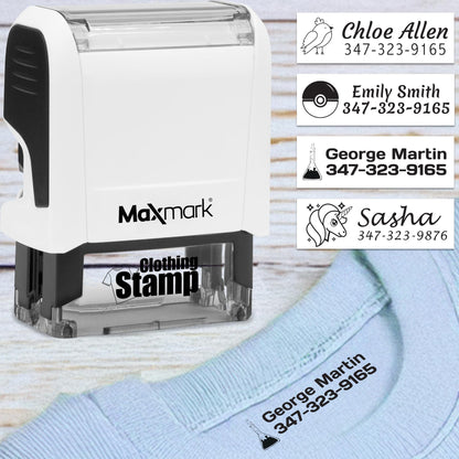 MaxMark Laundry Stamp Personalized Text Clothing Marker - Choose from Many Fonts and Icons